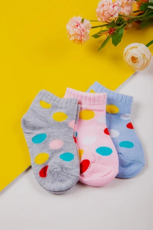 جوارب أطفال ملونة برسومات على شكل دوائر عدد ثلاث قطع