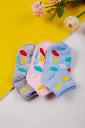 جوارب أطفال ملونة برسومات على شكل دوائر عدد ثلاث قطع