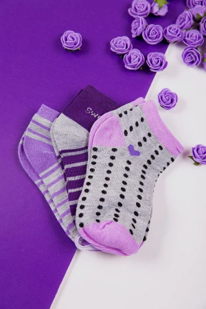 جوارب أطفال ملونة برسومات على شكل دوائر  وخطوط عدد ثلاث قطع