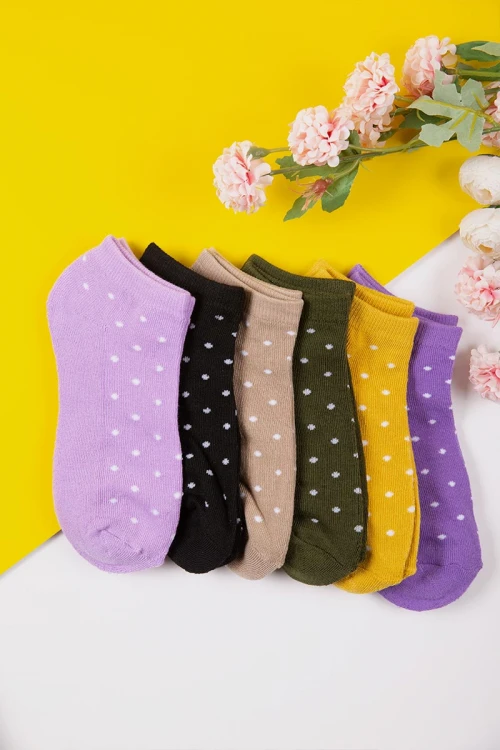 جوارب نسائية ملونة برسومات على شكل دوائر نقطية عدد ستة قطع