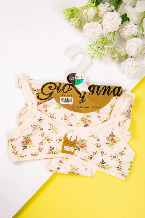طقم داخلي نسائي قطعتين لون بيج مزين بالزهور