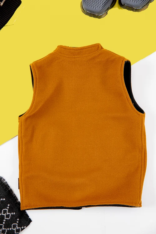 سديري ولادي شتوي أنيق وجهين دبل فيس لون أسود و بني بدون أكمام و بجيوب أمامية