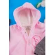 افرول أطفال بناتي شتوي مبطن لون وردي بقبعة رأس متصلة و أزرار من الأمام