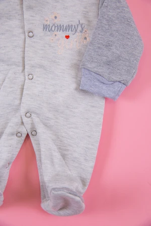 افرول أطفال بناتي شتوي مبطن لون رمادي بقبعة رأس متصلة و أزرار من الأمام 