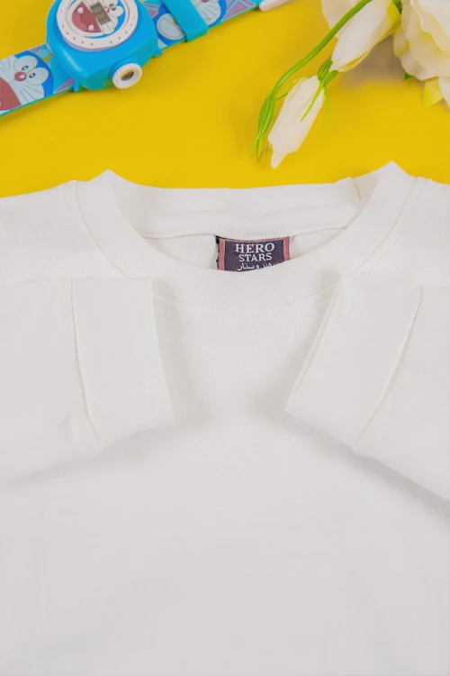 بيجاما أطفال ولادي شتوي قطعتين لون أبيض بأكمام طويلة وبنطلون طويل