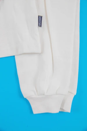 بيجاما أطفال ولادي شتوي قطعتين لون أبيض بأكمام طويلة و ياقة عالية و بنطلون طويل