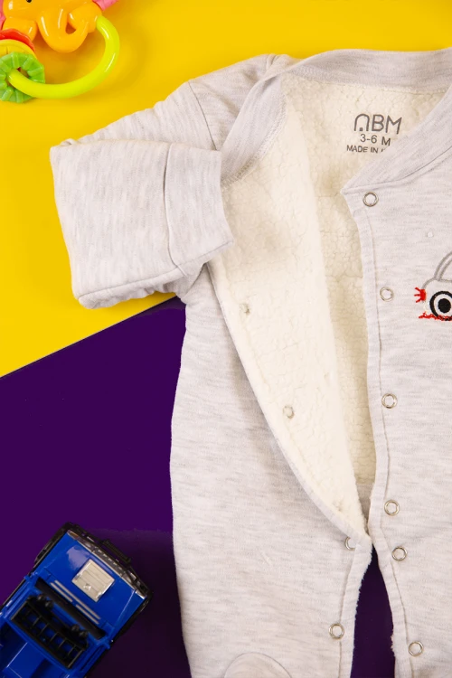 افرول أطفال ولادي شتوي مبطن لون رمادي بأزرار من الأمام