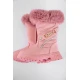 حذاء بوت بناتي شتوي لون وردي بطول الكاحل مزين و مبطن بفرو و سحاب جانبي للغلق