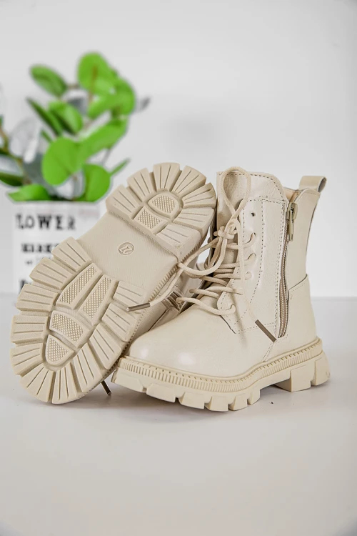 حذاء بوت بناتي شتوي لون اوف وايت بطول الكاحل مبطن بفرو و سحاب جانبي للغلق