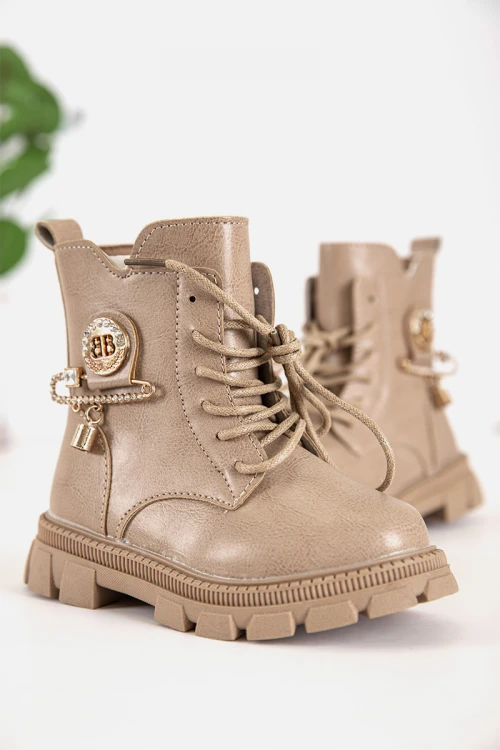 حذاء بوت بناتي شتوي لون بني بطول الكاحل مبطن بفرو و سحاب جانبي للغلق