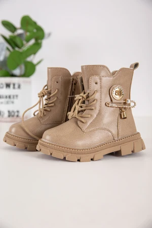 حذاء بوت بناتي شتوي لون بني بطول الكاحل مبطن بفرو و سحاب جانبي للغلق