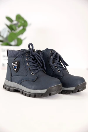 حذاء بوت ولادي شتوي لون كحلي بسحاب جانبي للغلق 