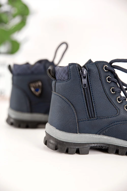 حذاء بوت ولادي شتوي لون كحلي بسحاب جانبي للغلق