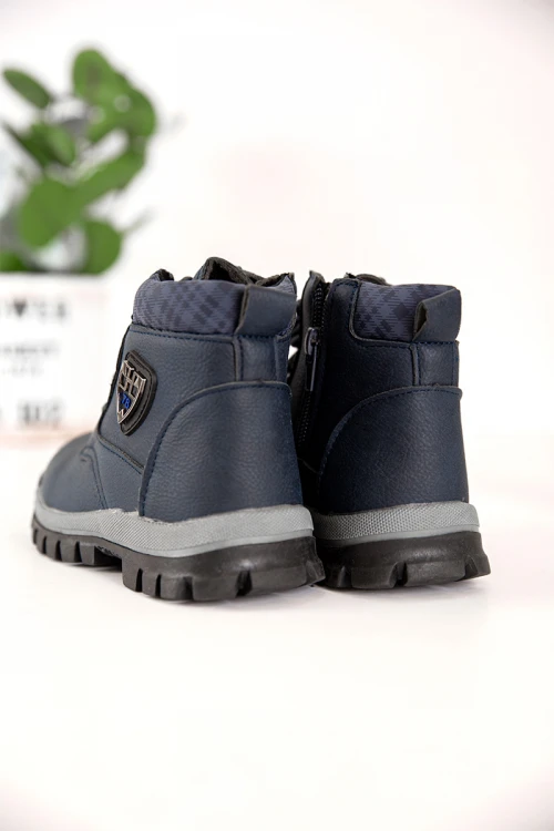 حذاء بوت ولادي شتوي لون كحلي بسحاب جانبي للغلق