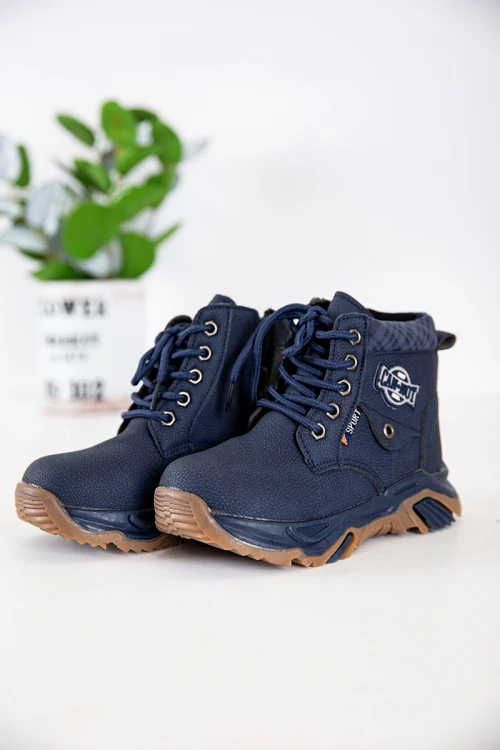 حذاء بوت ولادي شتوي لون كحلي بسحاب جانبي للغلق