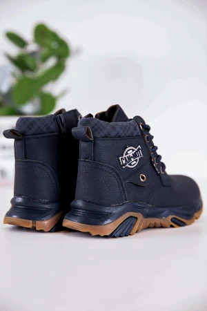 حذاء بوت ولادي شتوي لون كحلي بسحاب جانبي للغلق 