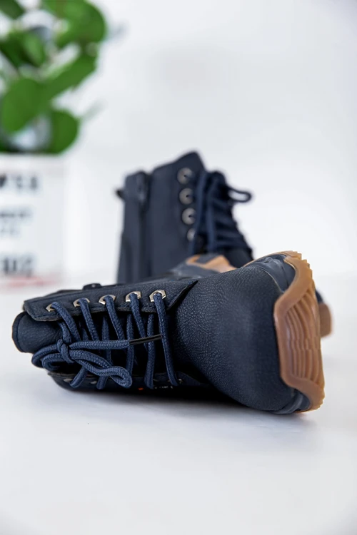 حذاء بوت ولادي شتوي لون كحلي بسحاب جانبي للغلق