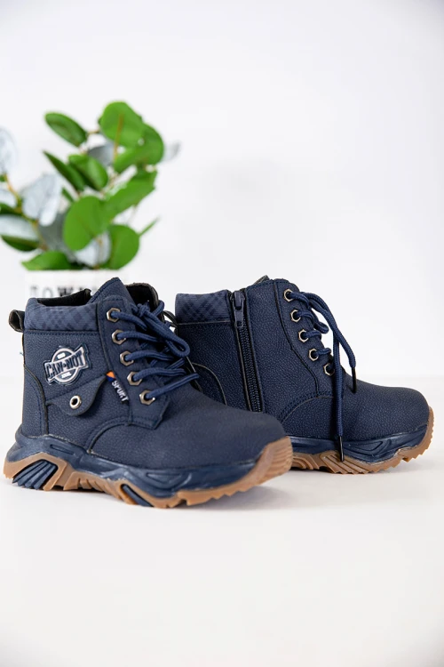 حذاء بوت ولادي شتوي لون كحلي بسحاب جانبي للغلق