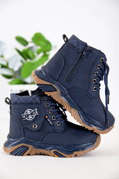 حذاء بوت ولادي شتوي لون كحلي بسحاب جانبي للغلق