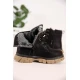 حذاء بوت بناتي شتوي لون أسود بطول الكاحل بحزام و سحاب جانبي للغلق