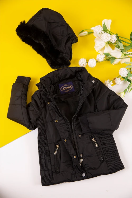 جاكيت بناتي شتوي لون بيج بقبعة رأس منفصلة و أكمام طويلة بجيوب وسحاب من الأمام