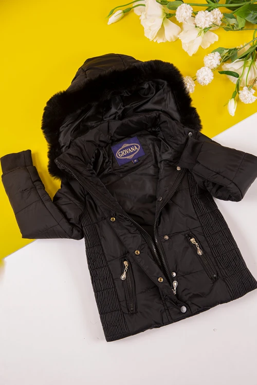 جاكيت بناتي شتوي لون بيج بقبعة رأس منفصلة و أكمام طويلة بجيوب وسحاب من الأمام