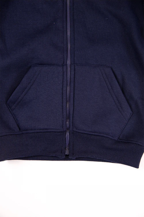 جاكيت بناتي شتوي لون كحلي بقبعة هودي و أكمام طويلة بجيوب وسحاب من الأمام