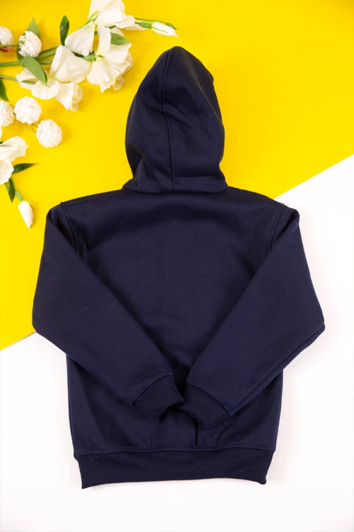 جاكيت بناتي شتوي لون كحلي بقبعة هودي و أكمام طويلة بجيوب وسحاب من الأمام