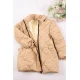 جاكيت بناتي شتوي لون بيج مبطن بقبعة رأس منفصلة و أكمام طويلة بجيوب وسحاب وازرار كبس من الأمام مع حزام في الخصر