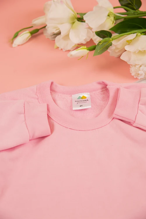 طقم بيجاما بناتي شتوي قطعتين لون وردي بأكمام طويلة مع بنطلون طويل بزم