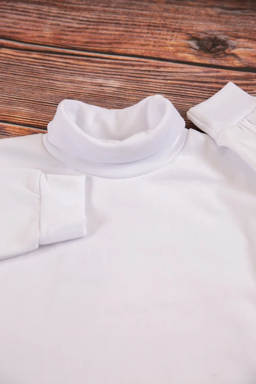 طقم بيجاما بناتي شتوي قطعتين لون أبيض بأكمام طويلة و رقبة عالية مع بنطلون طويل بزم