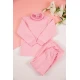 طقم بيجاما بناتي شتوي قطعتين لون وردي بأكمام طويلة و رقبة عالية مع بنطلون طويل بزم