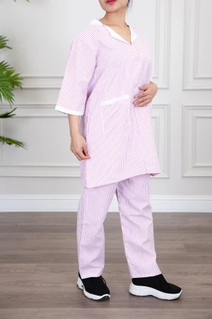 زي عاملة منزلية قطعتين متعدد الألوان قميص طويل بياقة قصة سبعة و بجيوب من الأمام 