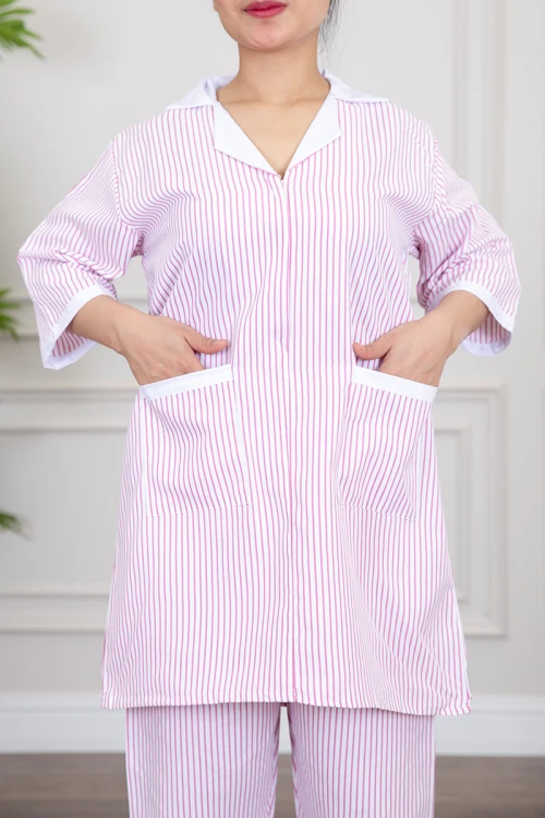 زي عاملة منزلية قطعتين متعدد الألوان قميص طويل بياقة قصة سبعة و بجيوب من الأمام