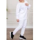 بيجاما نسائية شتوية قطعتين لون أبيض سادة بياقة دائرية و بأكمام و بنطلون طويل