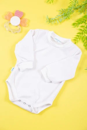 بربتوز بناتي أطفال لون أبيض سادة بياقة دائرية و أكمام طويلة و بأزرار من الأسفل