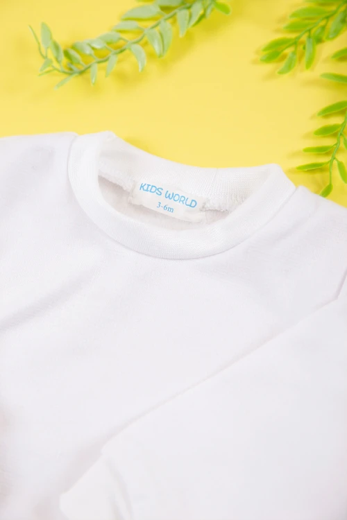 بربتوز بناتي أطفال لون أبيض سادة بياقة دائرية و أكمام طويلة و بأزرار من الأسفل