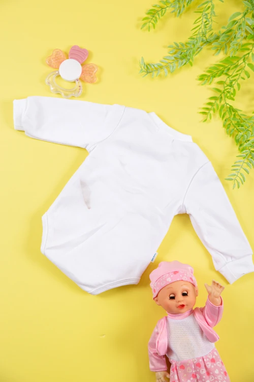 بربتوز بناتي أطفال لون أبيض سادة بياقة دائرية و أكمام طويلة و بأزرار من الأسفل