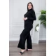 طقم تريكو نسائي شتوي قطعتين لون أسود بياقة عالية وسحاب من الأمام ذو أكمام طويلة و بنطلون طويل