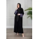 عباية نسائية كشميري أنيقة لون أسود مزينة من الأكمام و أزرار من الأمام مع طرحة