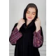 عباية نسائية كشميري أنيقة لون أسود مزينة من الأكمام و أزرار من الأمام مع طرحة