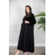 عباية نسائية أنيقة لون أسود بياقة و سديري متصل من القماش المخمل مزين بفصوص باللون الأسود و بجيوب من الأمام مع طرحة