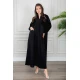 عباية نسائية أنيقة لون أسود بياقة و سديري متصل من القماش المخمل مزين بفصوص باللون الأسود و بجيوب من الأمام مع طرحة