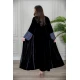 عباية نسائية شتوية كشميري أنيقة لون أسود قماش مخمل مزينة من الأكمام و الجوانب و أزرار من الأمام مع طرحة