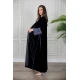 عباية نسائية شتوية كشميري أنيقة لون أسود قماش مخمل مزينة من الأكمام و الجوانب و أزرار من الأمام مع طرحة