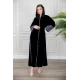 عباية نسائية شتوية كشميري أنيقة لون أسود قماش مخمل مزينة من الأكمام و الجوانب و أزرار من الأمام مع طرحة