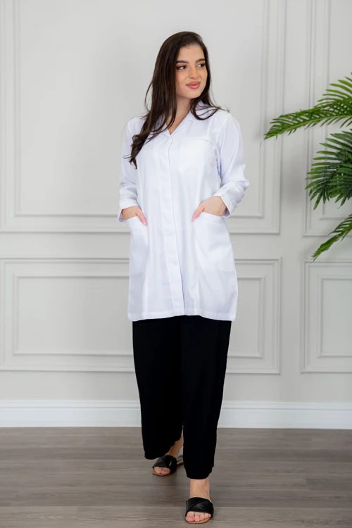 بالطو طبي لاب كوت أبيض قصير بجيوب و أزرار أمامية