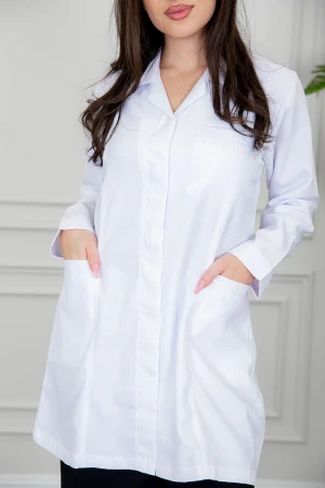 بالطو طبي لاب كوت أبيض قصير بجيوب و أزرار أمامية