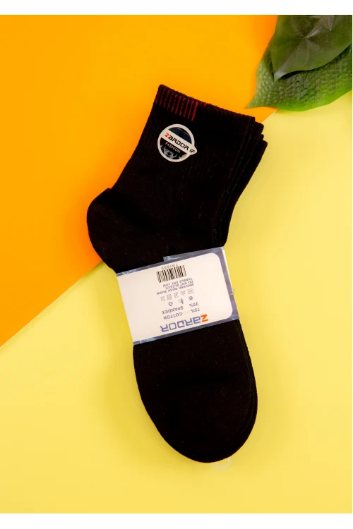 جوارب رجالية وسط لون أسود عدد 3 قطع بخيوط باللون الأحمر من الأعلى