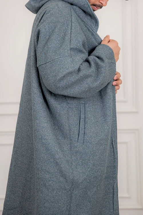 فروه شتوي رجالي وجهين دبل فيس بقبعة و جيوب من الأمام بتصميم تراثي